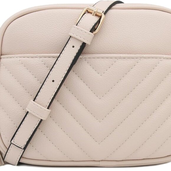 Chevron Quilted Crossbody Camera Bag with Chain Strap and Tassel - Picture 1 of 7